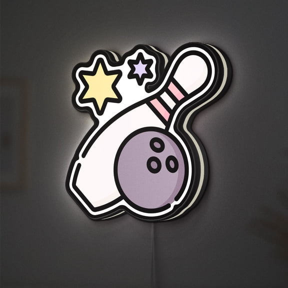 Bowling Game 3D Novelty Light Box Featuring Pin and Ball Scene, Illuminated Decor for Game Rooms and Sports Lovers (Width 8 inch, 20cm)