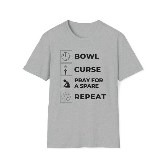 Bowling, Gildan Unisex Softstyle Shirt, Bowl Curse Pray Graphic Tee, S-3XL