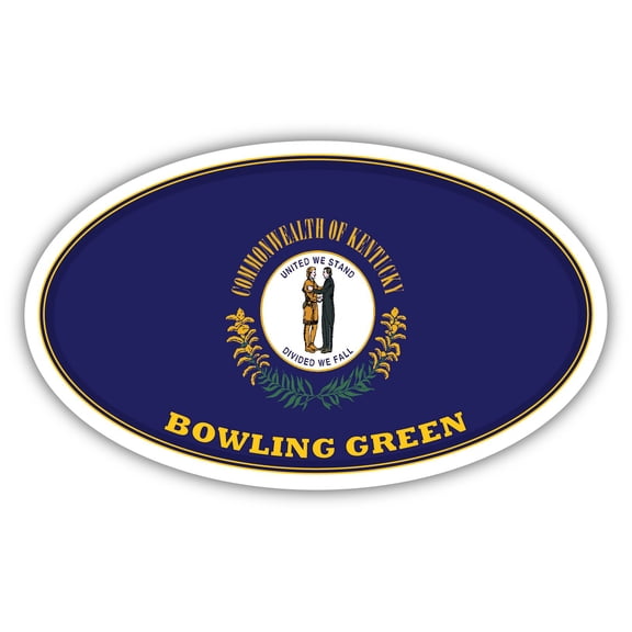 Bowling Green City Kentucky State Flag | KY Flag Warren County Oval State Colors Bumper Sticker Car Decal 3x5 inches