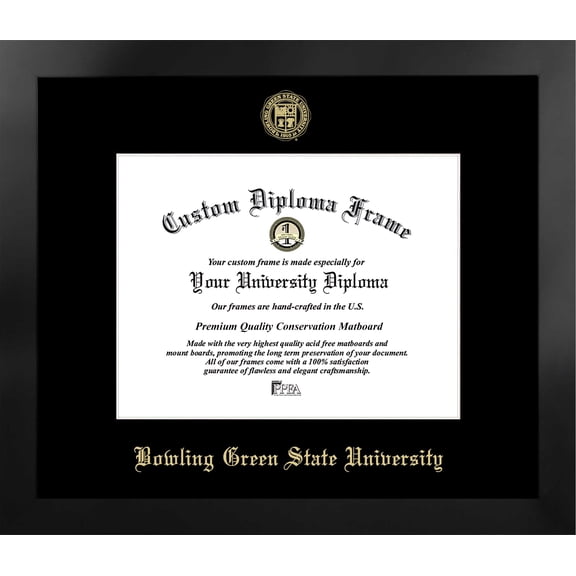 Bowling Green State 11w x 8.5h Manhattan Black Single Mat Gold Embossed Diploma Frame with Bonus Campus Images Lithograph (value savings at $59)