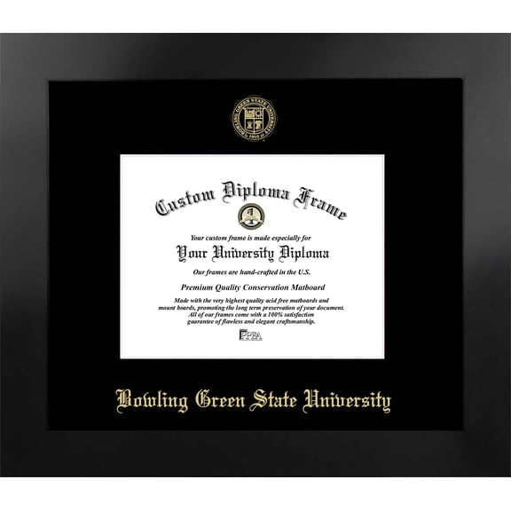 Bowling Green State 9w x 7h Manhattan Black Single Mat Gold Embossed Diploma Frame with Bonus Campus Images Lithograph (value savings at $59)