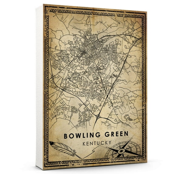 Bowling Green Vintage Map Prints Canvas, Kentucky Map Art Canvas, Canvas, Bowling Green Map City style vintage Canvas , Canvas Wall Art, Street Map Artwork Canvas