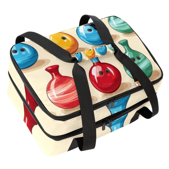 Bowling Insulated Double Layered Lunch Bag with Two Compartments, Large Capacity, and Handheld Design - 7.1x11.4x16.1 Inches
