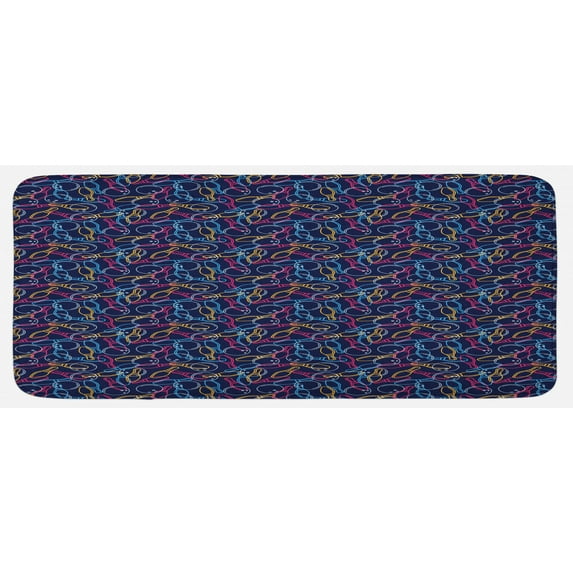 Bowling Kitchen Mat, Balls Pins and Shoes in Vibrant Colored Outline Style Fun Hobby Activity Theme, Plush Decorative Kitchen Mat with Non Slip Backing, 47" X 19", Multicolor, by Ambesonne