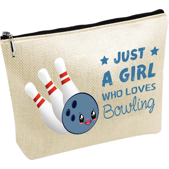 Bowling Makeup Bag Canvas Cosmetic Pouch Small Toiletry Bag Travel Make Up Pouch Portable Organizer Large Capacity Washable with Zipper for Trip Vacation Competition Performance 10x7 Inch diy