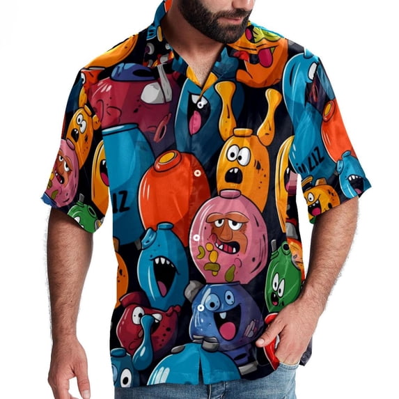 Bowling Men's Casual Spread Collar Hawaiian Short Sleeve Button Down Summer Beach Tops