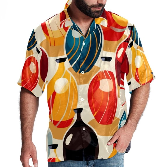 Bowling Men's Printed Casual Button Down Short Sleeve Beach Shirts
