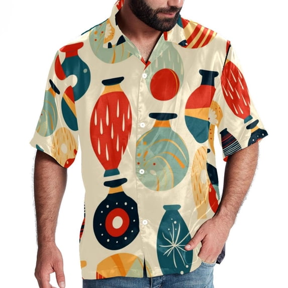Bowling Men's Short Sleeve Beach Shirts, Casual Printed Button Down Poplin Shirt Summer.