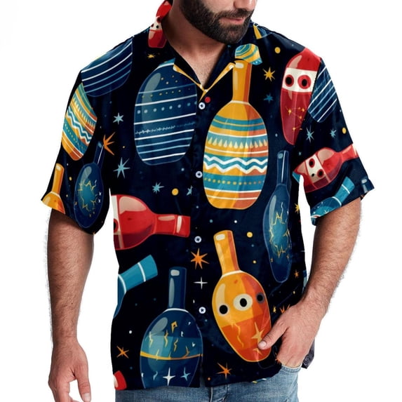 Bowling Men's Short Sleeve Beach Shirts, Hawaiian Printed Button Down Summer Casual Unisex Men's Shirts
