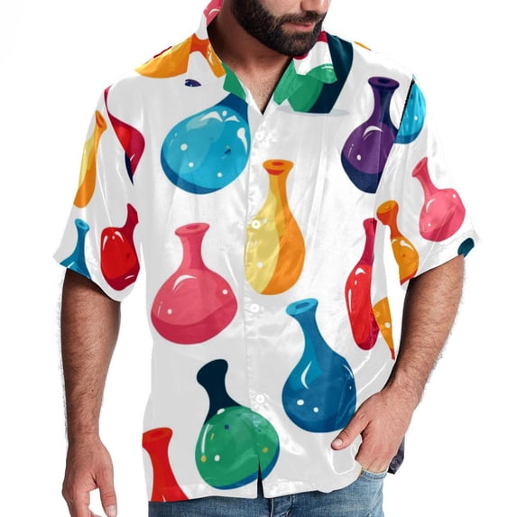 Bowling Men's Short Sleeve Poplin Shirt, Casual Printed Beach Button Down Summer Unisex Shirts