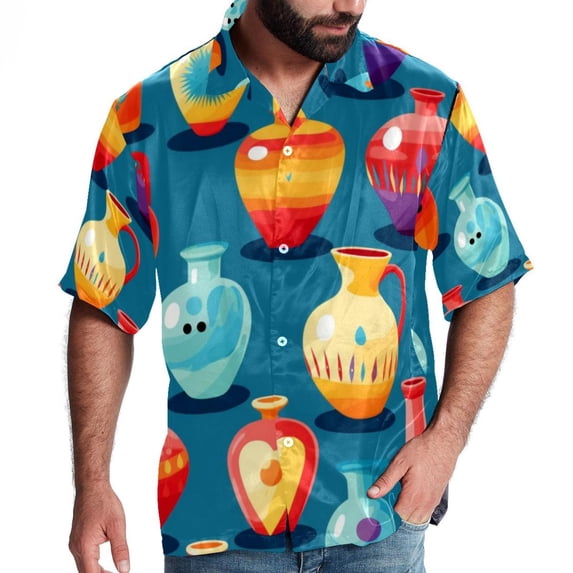 Bowling Men's Short Sleeve Spread Collar Hawaiian Shirts, Casual Printed Button Down Summer Beach Tops, Unisex Men's Shirts