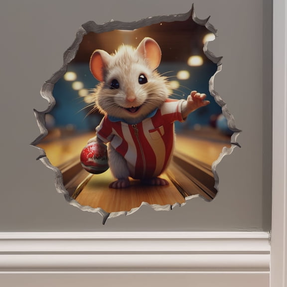 Bowling Mouse in Mouse Hole Decal - Mouse Hole 3D Wall Sticker