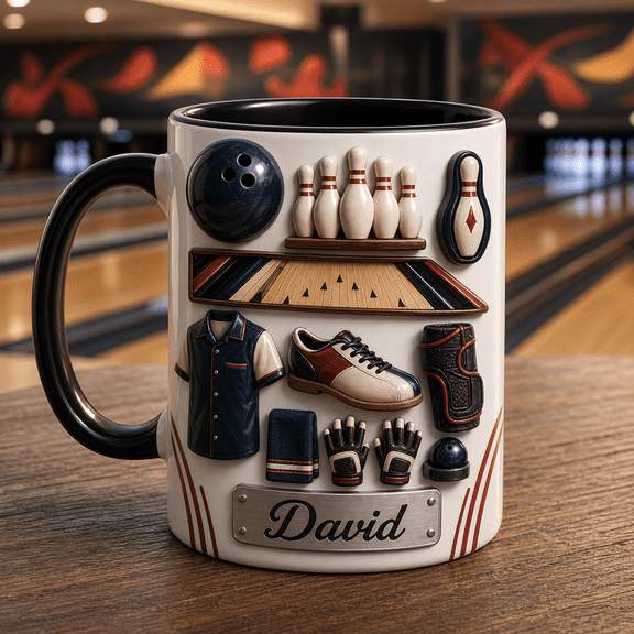 Bowling Mug Custom Name Gift for Father’s Day, Bowling Ball Pins Lane Cup