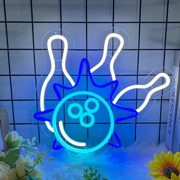 Bowling Neon Sign for Wall Decor, Bowling Ball Led Signs for Home Decor, Dimmable Neon Light Sign for GYM, Game Room, Living Room, Bar Decoration, USB Powered Light Up Signs for Man Cave