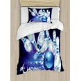 thumbnail image 1 of Bowling Party Duvet Cover Set, Fantasy Design Vibrant Ball and Scattered Pins with Crescent Moon, Decorative 2 Piece Bedding Set with 1 Pillow Shams, Twin Size, Indigo White Blue, by Ambesonne, 1 of 3