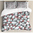 thumbnail image 1 of Bowling Party Duvet Cover Set, Pile of Vivid Bowling Pins and Skittles with Red Stripes 3D Style Print, Decorative 3 Piece Bedding Set with 2 Pillow Shams, Queen Size, Red and White, by Ambesonne, 1 of 3