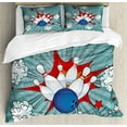 thumbnail image 1 of Bowling Party Duvet Cover Set Queen Size, Retro Comic Cartoon Ball Crash Image Pop Art Stars Aim Party Game Design, Decorative 3 Piece Bedding Set with 2 Pillow Shams, Multicolor, by Ambesonne, 1 of 3
