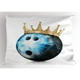 thumbnail image 1 of Bowling Party Pillow Sham Crown on Artistic Ball Bowling King Champion Victory Theme Print, Decorative Standard King Size Printed Pillowcase, 36 X 20 Inches, Sky Blue Black Gold, by Ambesonne, 1 of 2