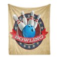thumbnail image 1 of Bowling Party Soft Flannel Fleece Blanket, Old Fashioned Retro Circular Sport Emblem Stars Ribbon with Typography Design, Cozy Plush for Indoor and Outdoor Use, 50" x 70", Multicolor, by Ambesonne, 1 of 6