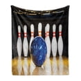 thumbnail image 1 of Bowling Party Soft Flannel Fleece Throw Blanket, Blue Abstract Ball on the Lane Pins Close up View Sports Leisure Time Game, Cozy Plush for Indoor and Outdoor Use, 50" x 70", Multicolor, by Ambesonne, 1 of 6