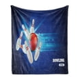 thumbnail image 1 of Bowling Party Soft Flannel Fleece Throw Blanket, Bowling Strike Image Red Ball and Classical Pins in Vivid Composition, Cozy Plush for Indoor and Outdoor Use, 60" x 80", Red Aqua Blue, by Ambesonne, 1 of 6
