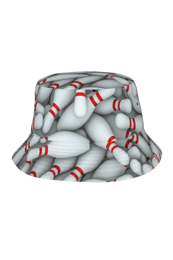 Bowling Party Vivid Pins Pile Print Bucket Hat,Packable Fisherman Sun Cap,Foldable UV Protection for Fishing Beach Hiking Camping