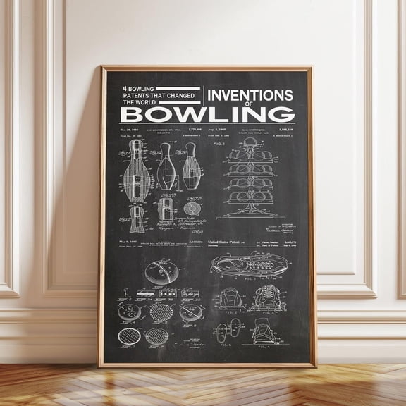 Bowling Patent Sports Room Decoration Bowling Inventions, Stretched Canvas 8x10in