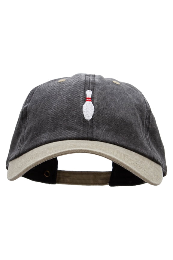Bowling Pin Embroidered Pigment Dyed Wash Caps - Black Khaki OSFM