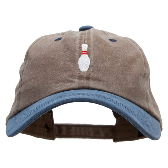 Bowling Pin Embroidered Pigment Dyed Wash Caps - Khaki Navy OSFM