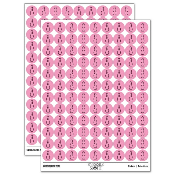Bowling Pin Outline 200+ Round Stickers - Light Pink - Matte Finish - 0.50" Size