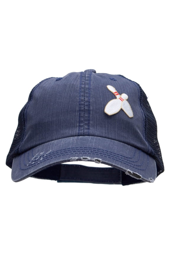 Bowling Pins Patched Low Profile Special Cotton Mesh Cap - Navy OSFM