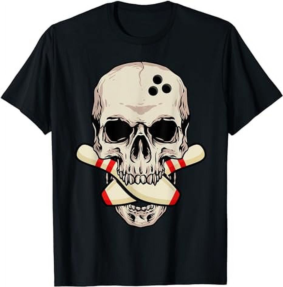 Bowling Pins Retro Skull Skeleton Head Bowling Ball TShirt