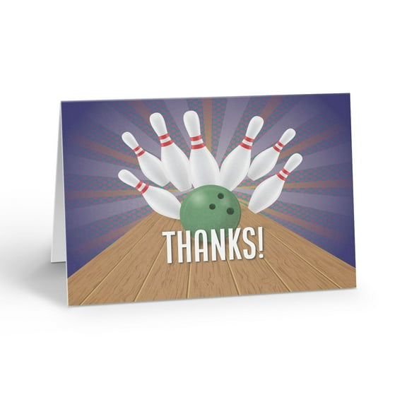 Bowling Pins Thank You Note Card - 10 Note Cards and Envelopes - Bowling - B14395
