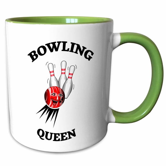 3drose, Bowling Queen Funny Bowl Hobby Sport, 11oz Two-tone Green Mug