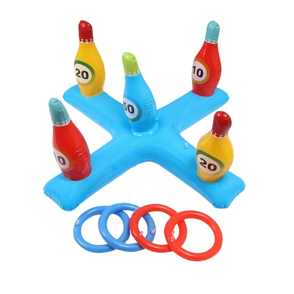 Bowling Set for Student, Inflatable Pins, Pool Rings, All Ages Toys, Outdoor Set, Water Ring Game, Family Fun, Outdoor Fun for Student, All Ages Outdoor, 9 in Tall, 5 Pc