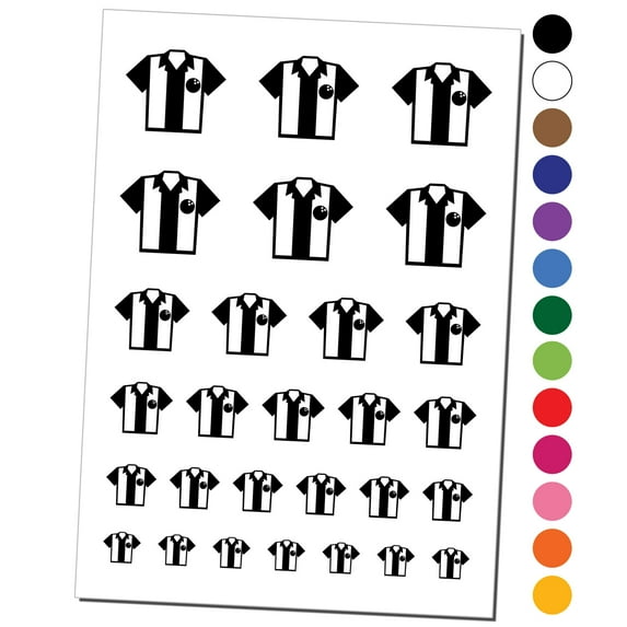 Bowling Shirt Striped Retro Style Water Resistant Temporary Tattoo Set Fake Body Art Collection - Black