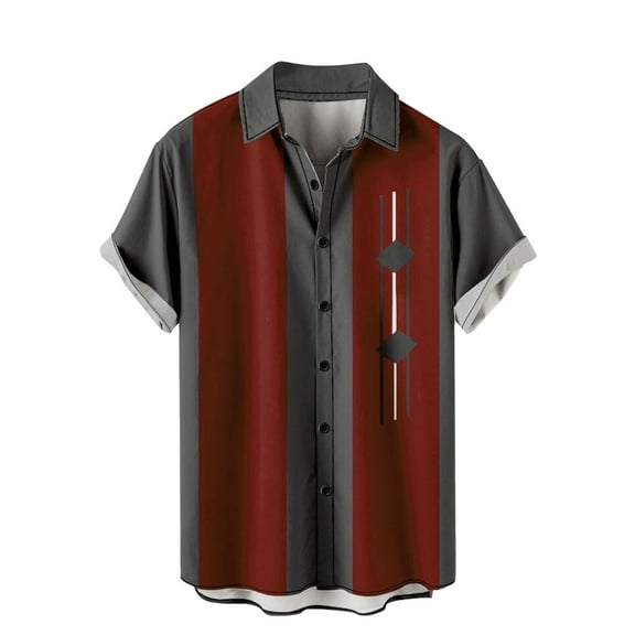 Bowling Shirts for Men 1950s Retro Rockabilly Style Button Down Shirts Short Sleeve Summer Hawaiian Music Casual Beach Tops