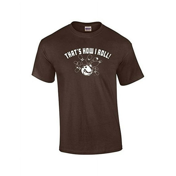 Bowling Short Sleeve T-shirt That's How I Roll-Brown-XL