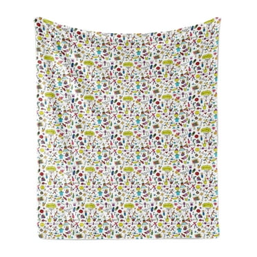 Bowling Soft Flannel Fleece Blanket, Cartoon Style Cheerful Hobby Pattern with Colorful Design Hobby Game Theme Design, Cozy Plush for Indoor and Outdoor Use, 60" x 80", Multicolor, by Ambesonne