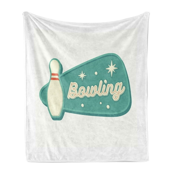 Bowling Soft Flannel Fleece Throw Blanket, Vintage Design in Traditional American Style Hobby Fun Sports Theme, Cozy Plush for Indoor and Outdoor Use, 50" x 70", Seafoam Cream and Rust, by Ambesonne