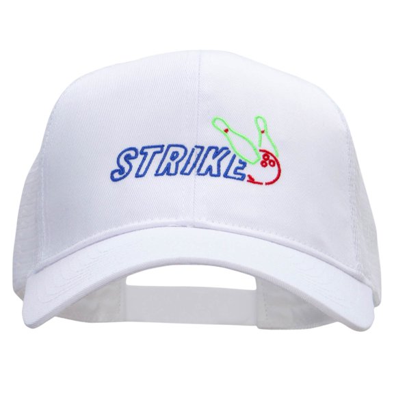 Bowling Stricker Embroidered Solid Cotton Prostyle Twill Mesh Cap - White OSFM