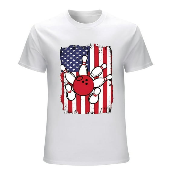Bowling Strike USA Flag T-Shirt Men's Sports Tee Americana Pride