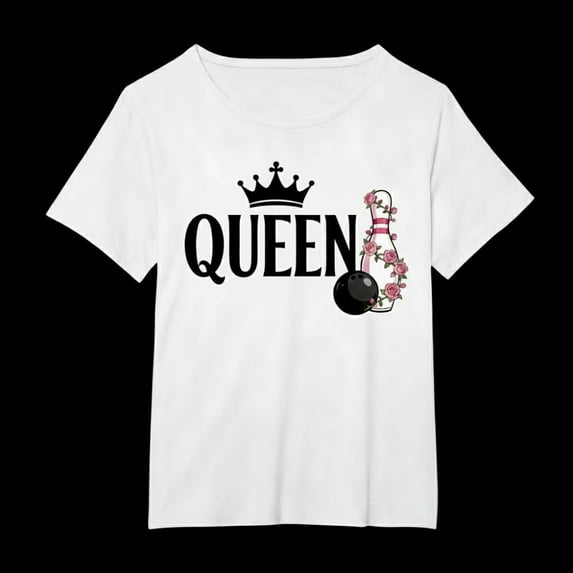 Bowling T-Shirt for Women Funny Cute Queen Couples Bowler Gift T-Shirt Short Sleeve Tees for Valentine's Day Women Bowling Enthusiasts