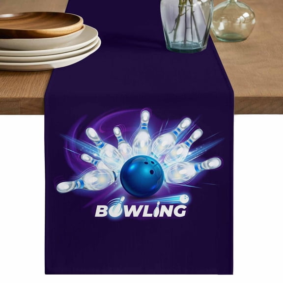 Bowling Table Runner, Modern Minimalist Funny Balls Blue Purple Washable Cotton Linen Table Runners 72 Inches Long, Dresser Scarf Runner for Dining/Coffee/TV Stands/Kitchen/Cabinets 16''x72''