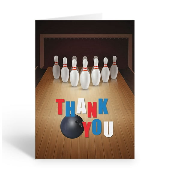Bowling Thank You Note Cards - 10 Thank You Note Cards with Envelopes - Bowling - B14394