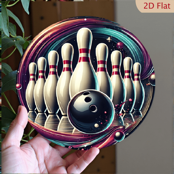 Bowling Theme, 8" Round Aluminum Wall Art Sign, Wall Decor For Kitchen, Office, Bedroom Decor, Best For Room Decor, Easter Decor, Home Decor, Durable, Bathroom Decor, 2D Flat
