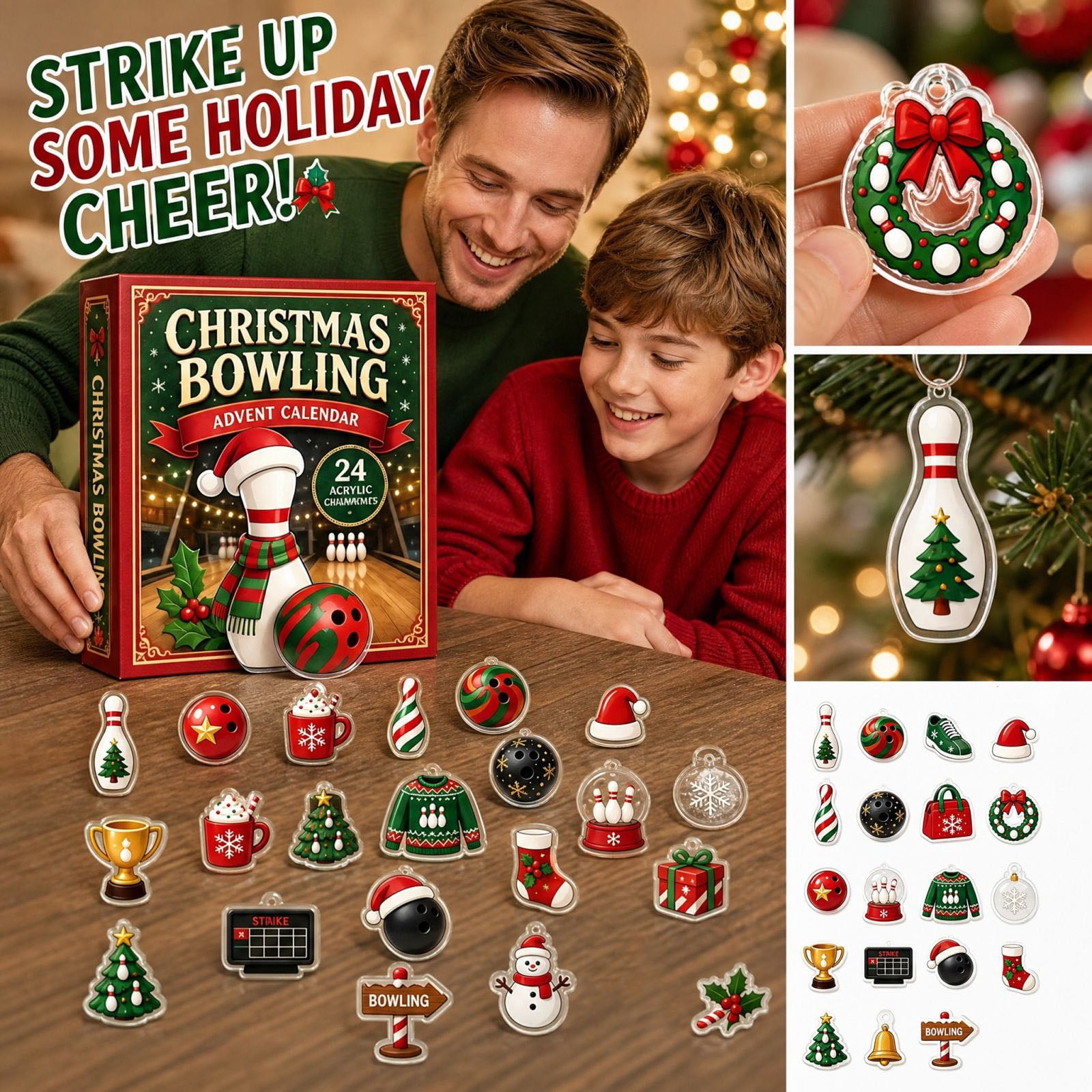 Bowling Themed Christmas Advent Calendar 2026, 24 PC 2D Acrylic ...