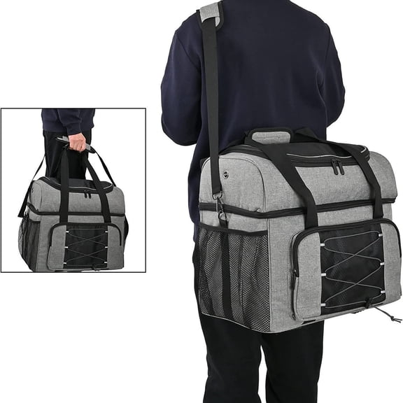Bowling Tote with Wooden Bowling Cups and Padded Divider for Double Ball and A Pair of Bowling Shoes Up to Mens Bag Only