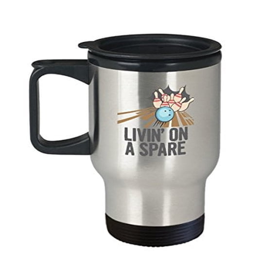 Bowling Travel Mug - Livin' On A Spare -Athletic Theme Gifts -14 Oz Stainless Steel Travel Cup