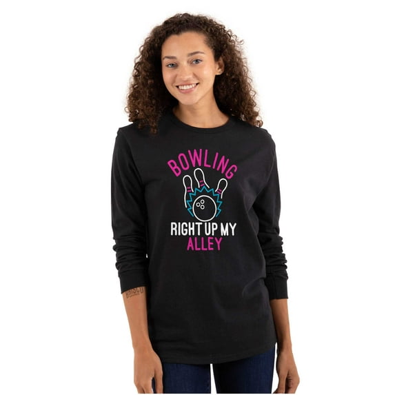 Bowling Up My Alley Funny Novelty Women Plus Size Long Sleeve Graphic Tee Brisco Brands 2X
